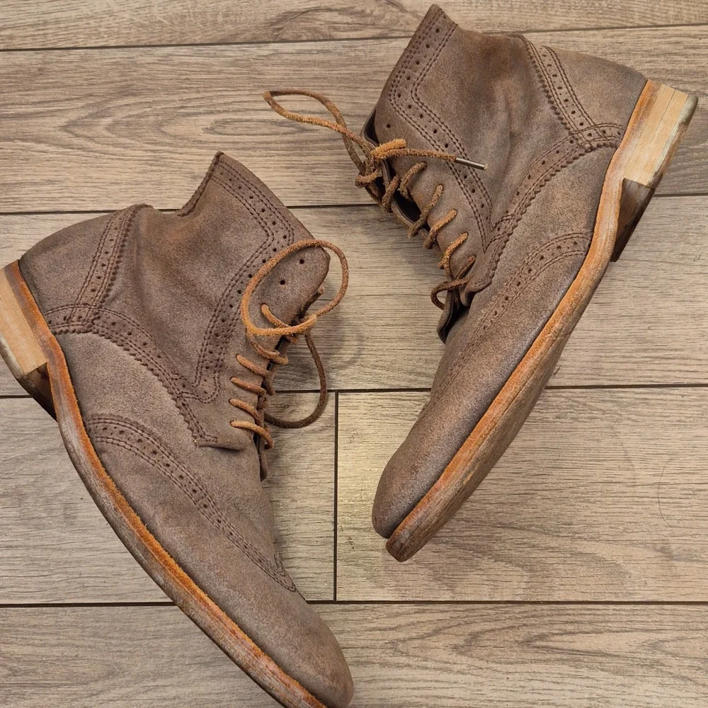 All Saints Brown Suede Brogue Lace-Up Boots